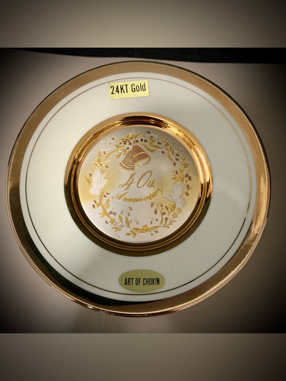 💗Art of Chokin 40th Anniversary Decorative Plate 24KT Gold Rim Japan
